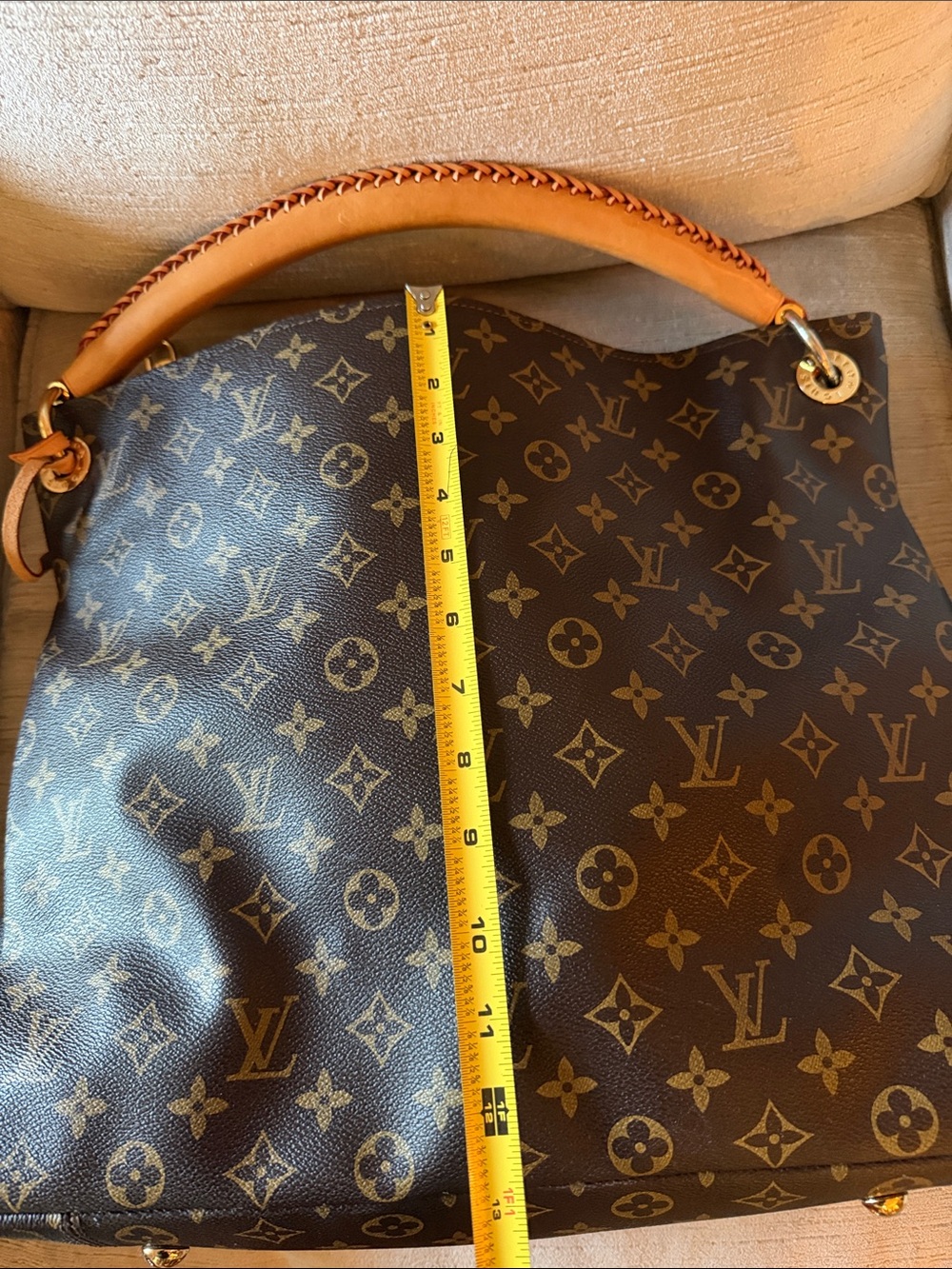 Monogram Hobo Shoulder Bag in Brown and Tan - Picture 8 of 12